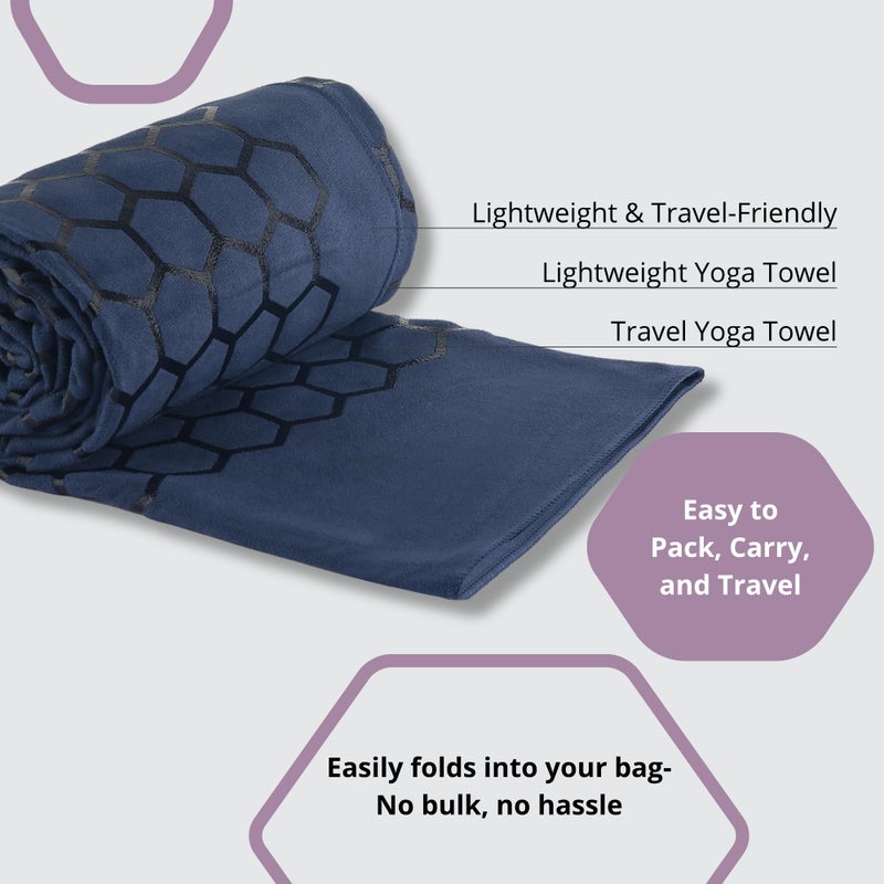 Clever Yoga Hot Yoga Mat Towel â€“ Non-Slip Grip for Hot Yoga, Sweat Absorbent, Honeycomb Silicone Grip, Stays Flat â€“ Ideal for Pilates, Travel, Washable & Lightweight - Dark Blue - Image 5